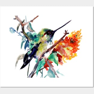 Cute Hummingbird and Orange Flower Posters and Art